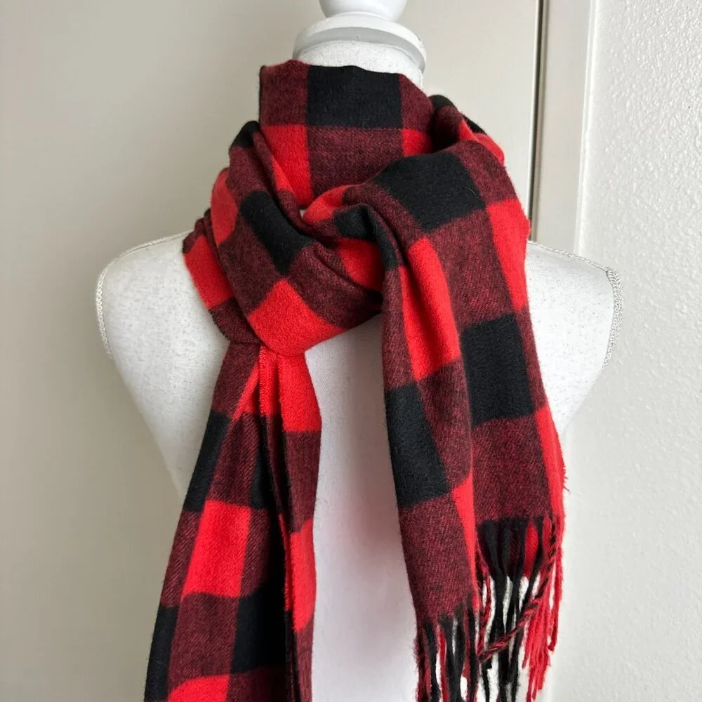Plaid Red & Black Unisex Scarf  Soft Fringe